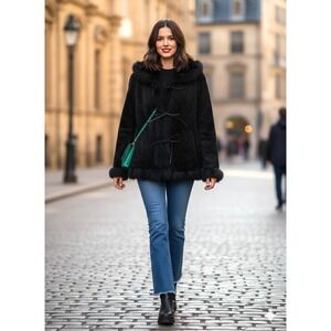 Pennylane Faux Fur Trim Utex Coat S Luxurious Velvet Tie Closure Indie Vamp Glam